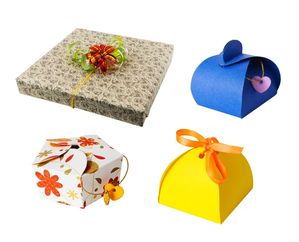 Conjunto de cajas de papel de regalo aislado blanco — Foto de Stock