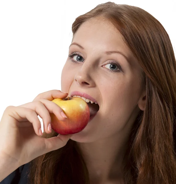 Jovem menina bonita comer maçã vermelha Imagens De Bancos De Imagens