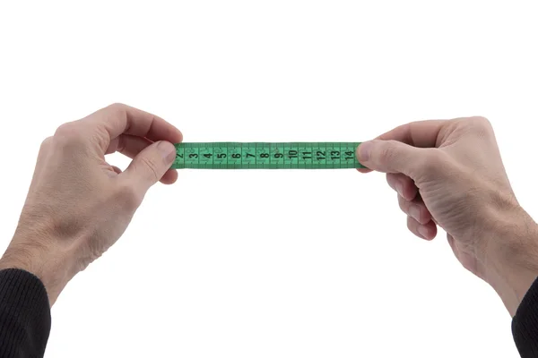 Man's hands marks on centimeter tape — Stock Photo, Image