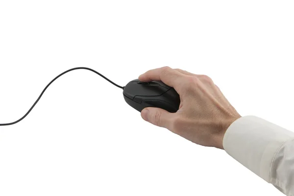 Man's hand holding computer mouse — Stock Photo, Image