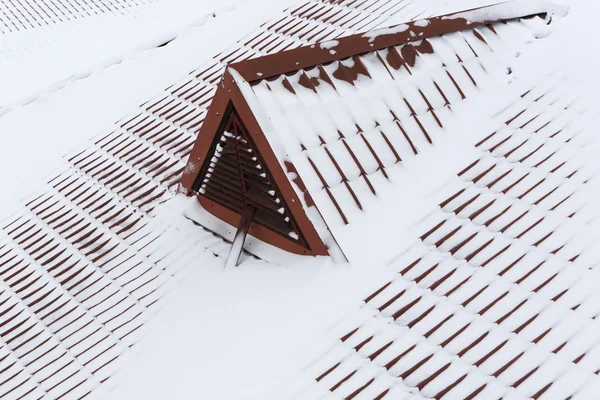 Schnee auf Dachziegeln Stockfoto