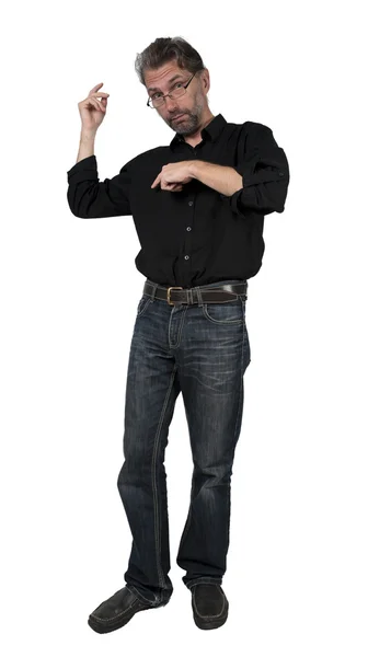 Adult man shows on shirt under his arm — Stock Photo, Image