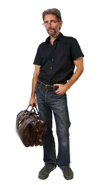 Man with a suitcase isolated — Stock Photo, Image