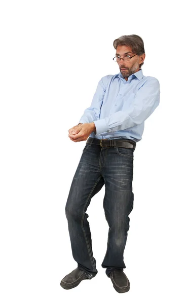 Adult man pulling something isolated — Stock Photo, Image