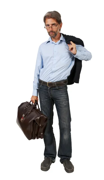 Homme avec une valise isolé — Photo