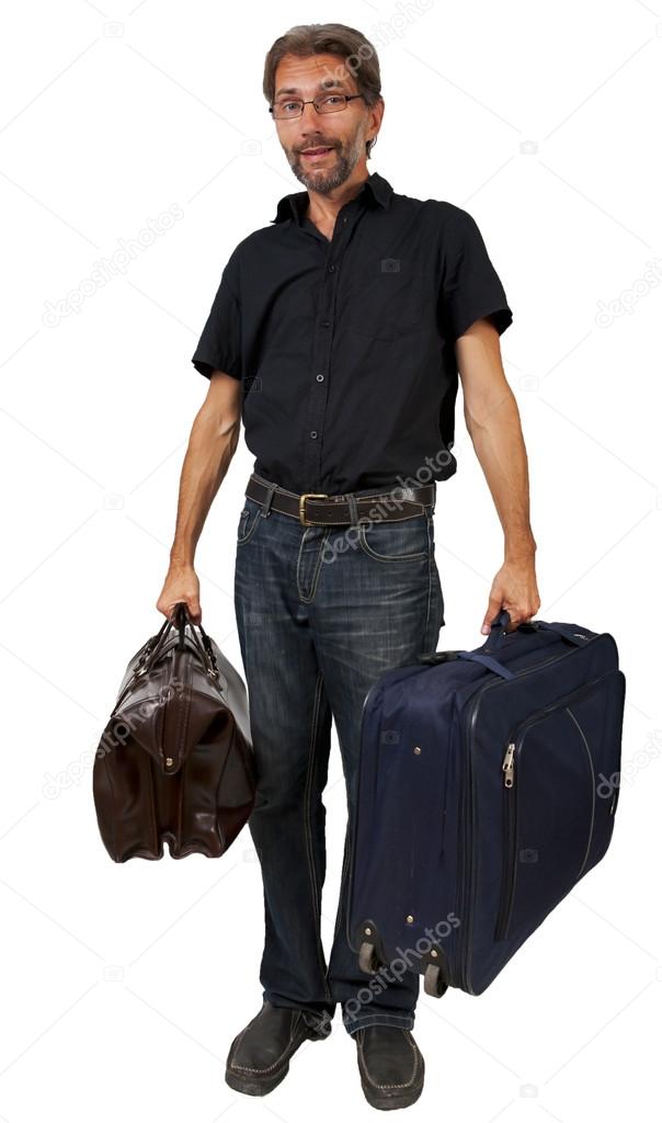 adult man with suitcases