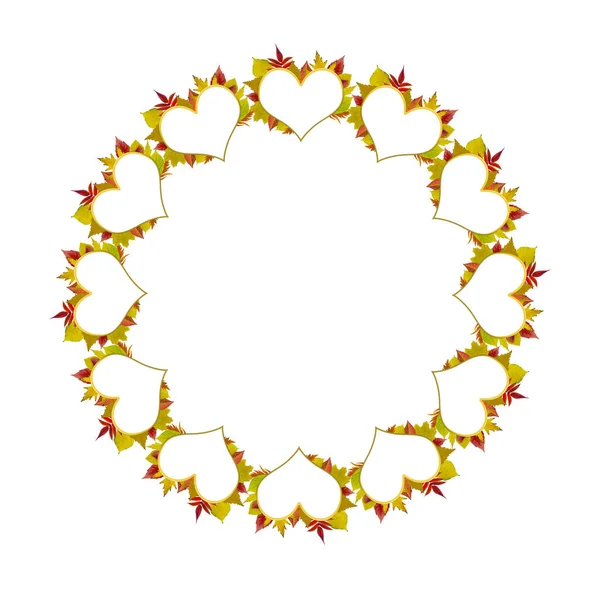 Καρδιές Φτιαγμένες Από Φθινοπωρινά Φύλλα Τοποθετημένες Κύκλο — Φωτογραφία Αρχείου