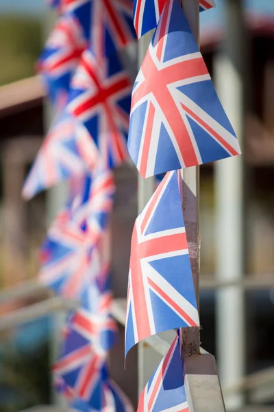 Lots of little English flags like an advertisement for an English school in Kiev