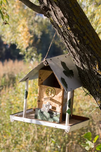 Alimentatore Decorativo Uccelli Fatto Casa — Foto Stock