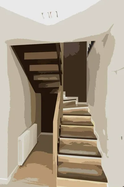 現代の二重アパートの木製の階段 — ストックベクタ