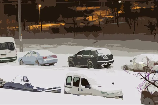 Машины Снегом После Снегопада — стоковый вектор