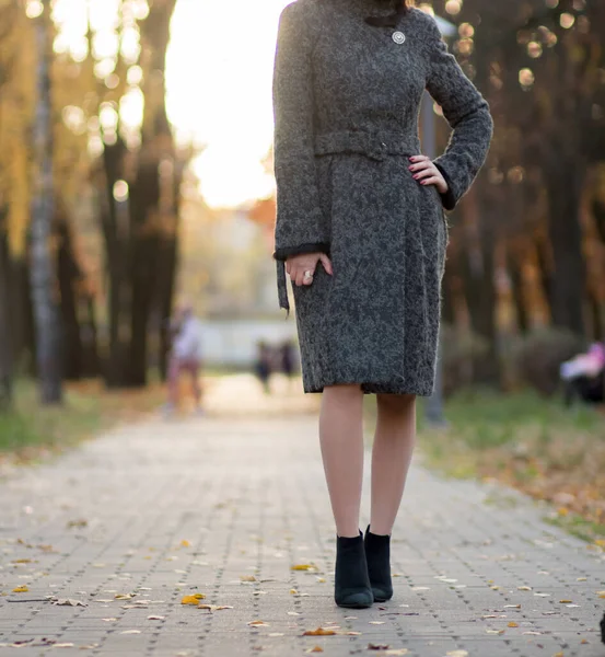 Ragazza Che Cammina Parco Cittadino Autunno — Foto Stock