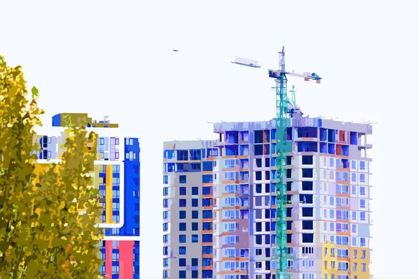 リスブキア共和国キエフの新しいマルチ階建ての建物の建設住宅団地 — ストックベクタ
