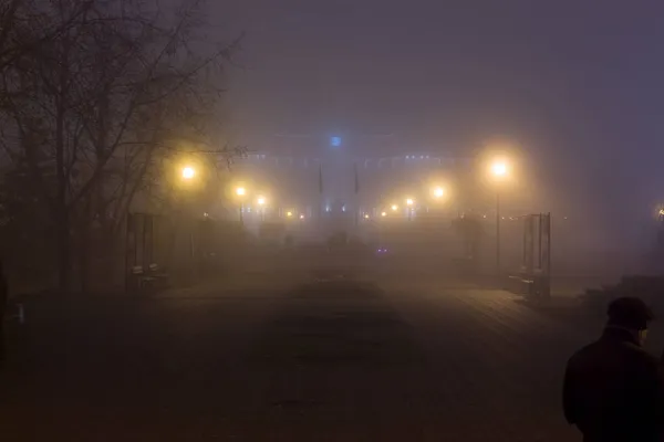 Köd Őszi Parkban Este Troeshchina Ifjúsági Park — Stock Fotó