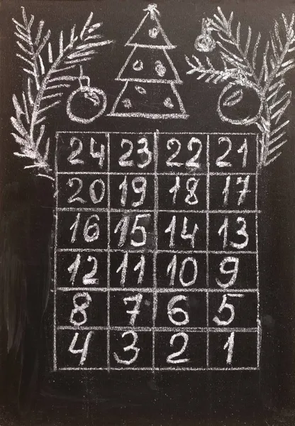 Nedräkning Kalender Till Jul Krita Svarta Tavlan — Stockfoto