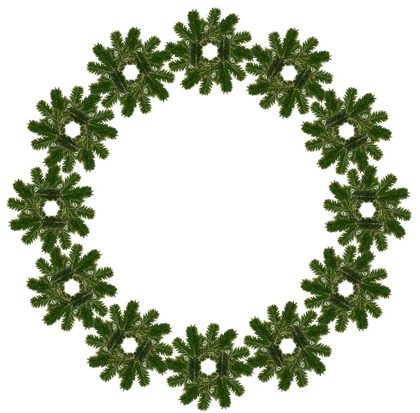 由圣诞树圆圈制成的圆形框架 白色背景 — 图库照片