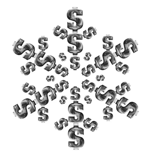 Sneeuwvlok Van Een Dollarteken Met Een Patroon Gemaakt Van Een — Stockfoto