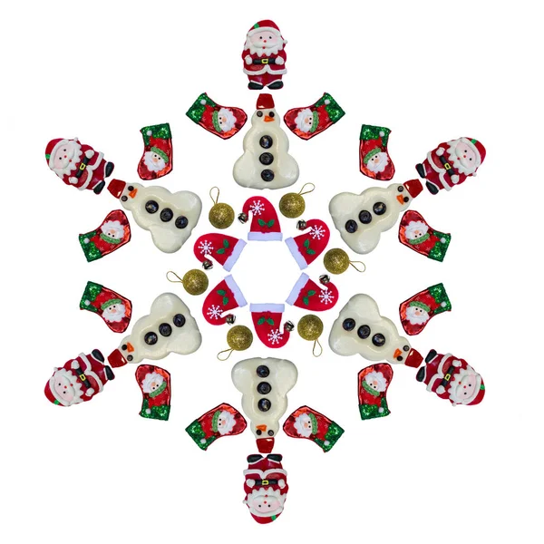 Círculo Copo Nieve Compuesto Fotos Juguetes Navidad Caramelos Sobre Fondo —  Fotos de Stock