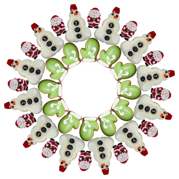 Cirkel Bestaande Uit Foto Van Kerstsnoepjes Witte Achtergrond — Stockfoto