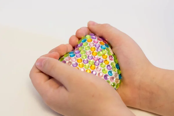 Craft Heart Sparkles Hands Child — Fotografia de Stock