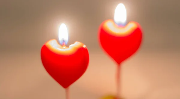 Two Candles Form Heart Burning — Foto Stock