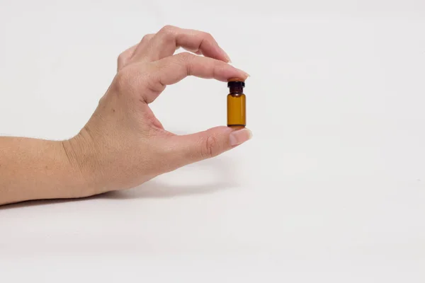 Frasco Medicamento Pequeno Mão Homeopatia — Fotografia de Stock