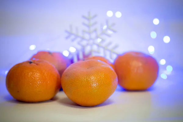Tangerines Christmas Christmas Lights Garland Tangerines — Stock Photo, Image