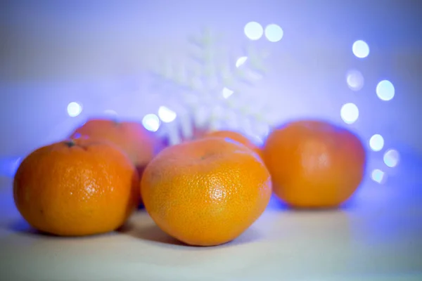 Des Tangerines Pour Noël Lumières Noël Guirlande Aux Mandarines — Photo