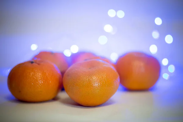 Des Tangerines Pour Noël Lumières Noël Guirlande Aux Mandarines — Photo