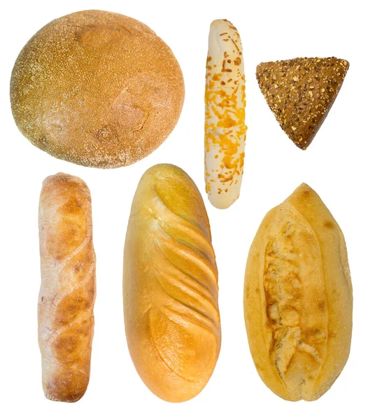 白色背景上的一组不同的面包 — 图库照片