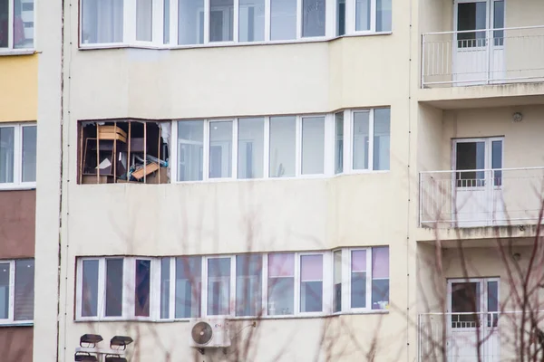 Spazzatura Sul Balcone Nuovo Edificio Più Piani Kiev — Foto Stock