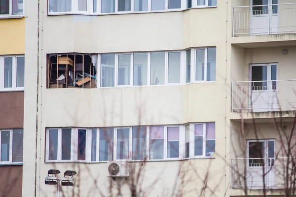 Spazzatura Sul Balcone Nuovo Edificio Più Piani Kiev — Foto Stock