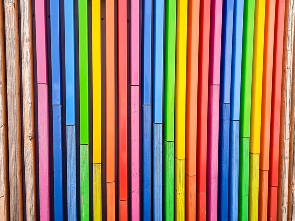 Tavole Colorate Recinzione Colorata Arcobaleno — Foto Stock