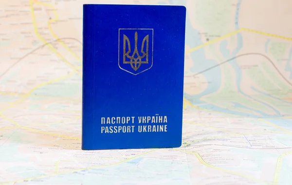 Ukrainian Passport Paper Geographical Map Departure Refugees Due War Ukraine — Stockfoto