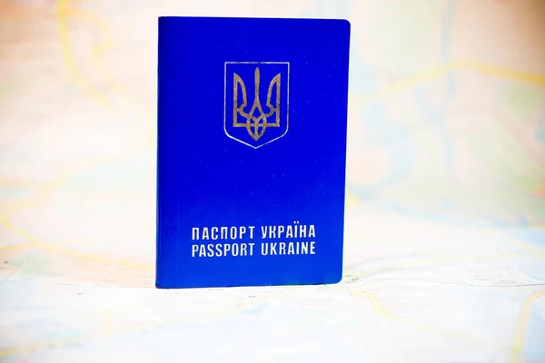 Ukrainian Passport Paper Geographical Map Departure Refugees Due War Ukraine — Stockfoto