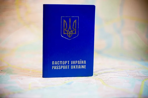Ukrainian Passport Paper Geographical Map Departure Refugees Due War Ukraine — Stockfoto