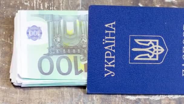 銀行券はパスポートに同封されています ウクライナでの戦争による難民の出国 — ストック動画