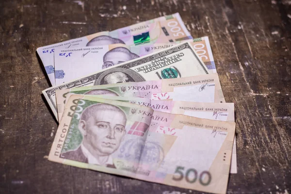 100 Dollar Bill 500 Hryvnia Bills Inflation Ukraine Due War — Stockfoto