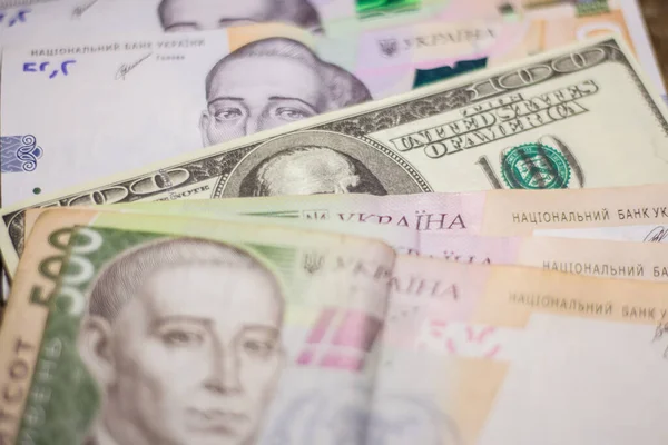 100 Dollar Bill 500 Hryvnia Bills Inflation Ukraine Due War — Photo