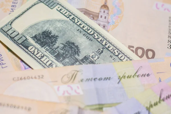 100 Dollar Bill 500 Hryvnia Bills Inflation Ukraine Due War — Fotografia de Stock