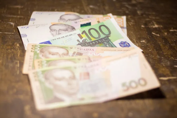 100 Euro Bill 500 Hryvnia Bills Inflation Ukraine Due War — Photo