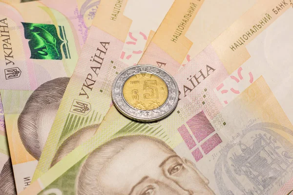 Dollar Coin 500 Hryvnia Bills Inflation Ukraine Due War — Fotografia de Stock