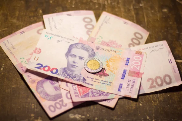 Dollar Coin 200 Hryvnia Bills Inflation Ukraine Due War — Photo
