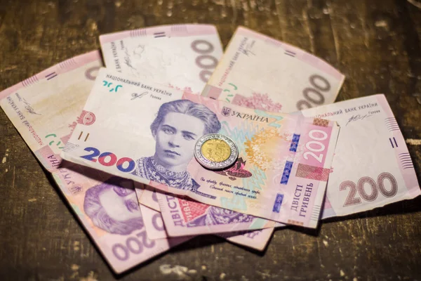 Dollar Coin 200 Hryvnia Bills Inflation Ukraine Due War — Photo