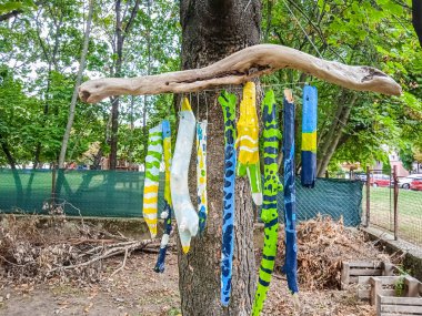 Homemade wind chimes with sticks