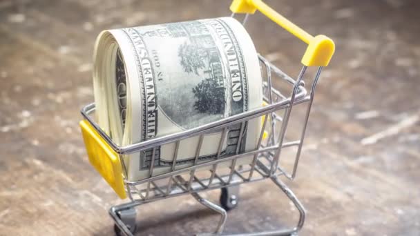 Dollar Bills Basket Wheels Inflation Ukraine Due War — Wideo stockowe