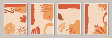 Sosyal medya hikayeleri ve post-design. Çiçekli sonbahar duvar sanat vektörü seti. Sonbahar yaprakları ve soyut şekiller. Modern tasarım, poster ya da kartpostal şablonu. Botanik tasarımı. Vektör illüstrasyonu.