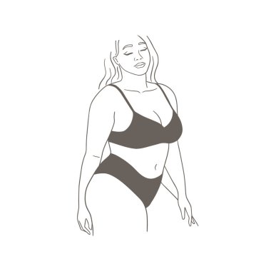 Minimalist kadın figürü. Mayo ya da iç çamaşırı giymiş doğrusal kadın vücudu. Modern soyut sanat tarzı. Vektör illüstrasyonu. 