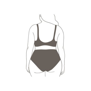 Minimalist kadın figürü. Mayo ya da iç çamaşırı giymiş doğrusal kadın vücudu. Modern soyut sanat tarzı. Vektör illüstrasyonu. 