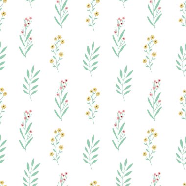 Yaban çiçekleriyle renksiz çiçek deseni. Basit İskandinav tarzı. Vektör illüstrasyonu